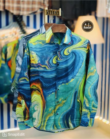 Premium Tropical Green and Blue Swirl Print Shirt