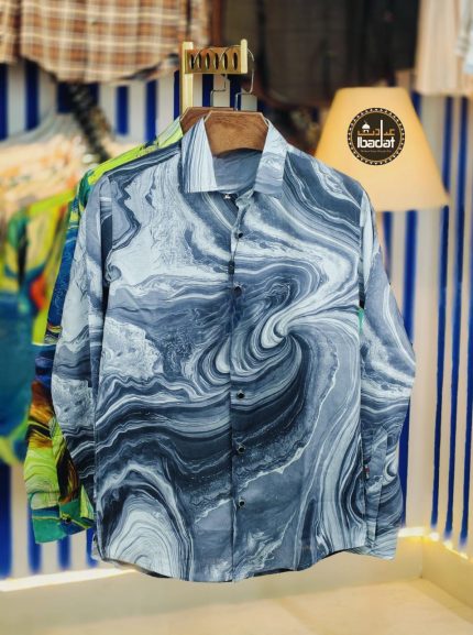 Premium Arctic Grey and White Marbled Print Shirt
