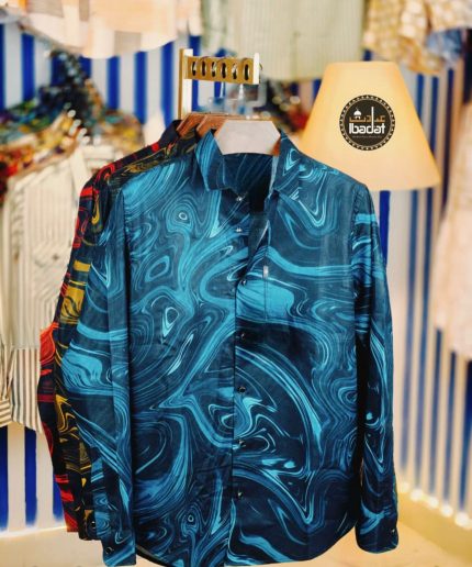 Premium Oceanic Blue Marbled Print Shirt
