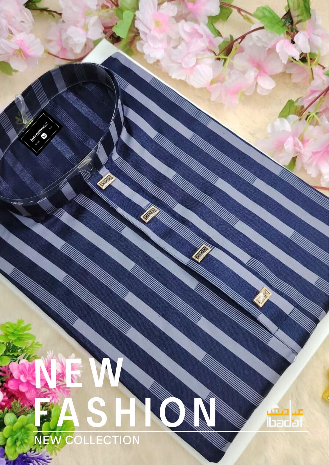 s1 Premium Sophistication Royal Navy and Sky Blue Striped Shirt - Image 1