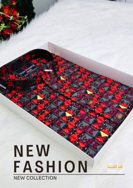Premium Vivid Crimson Red and Gold Geometric Pattern Shirt