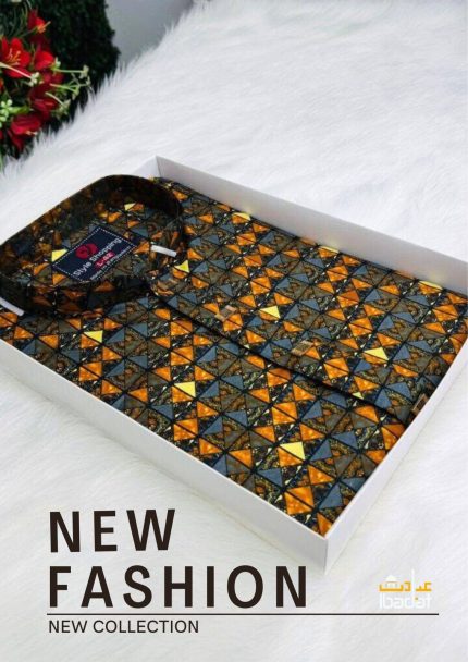 Premium Radiance Amber Orange and Sapphire Geometric Pattern Shirt